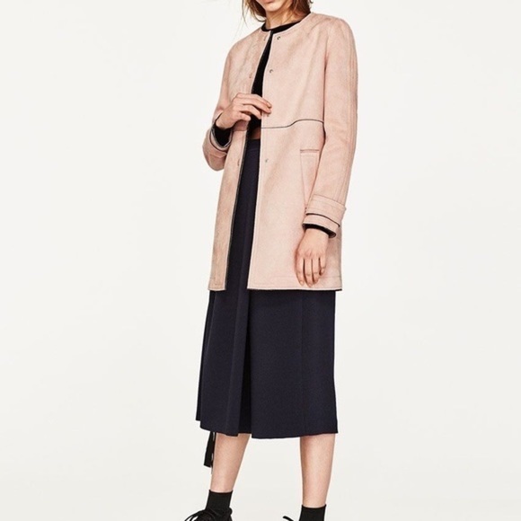 Zara faux suede coat with round neck light pink Small - Picture 1 of 7